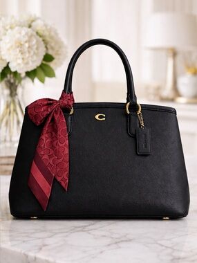 COACH DARK CRIMSON SIGNATURE C SILK SKINNY SCARF BAG TIE NWT